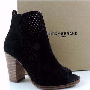 LUCKY BRAND LAMIA SUEDE OPEN TOE ANKLE BOOTS
